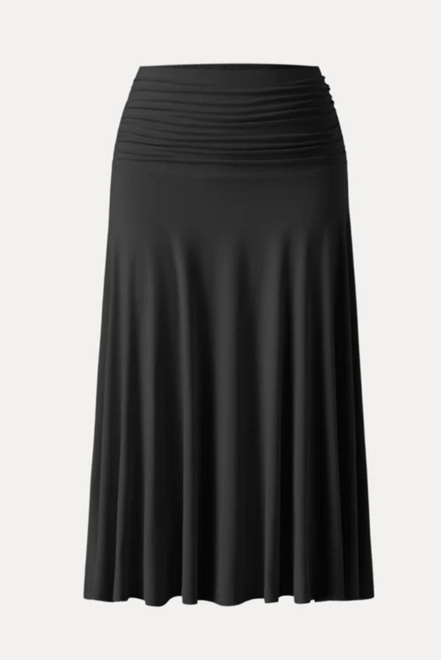 OGL Move Size XS Black Ruched High Waist Flowy A-Line Midi Maxi Skirt Stretch